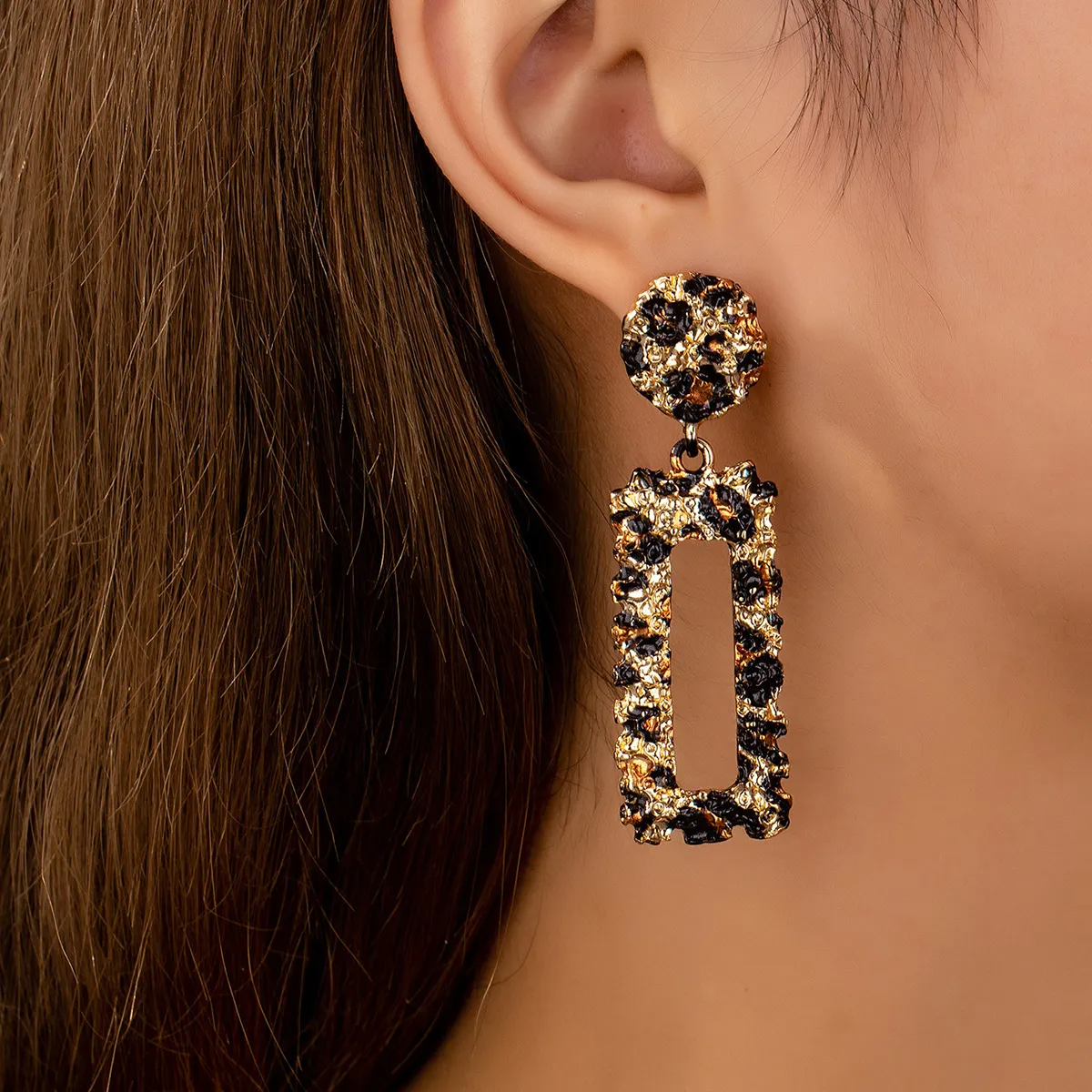 Diva Rectangular Leopard Earrings - Обеци