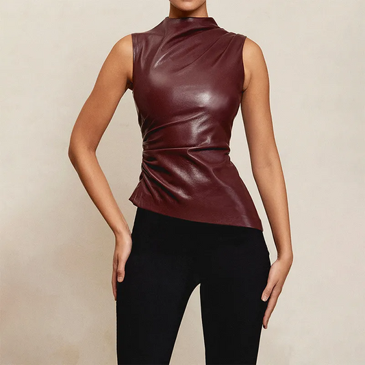 Diva Leather Stacked Sleeveless Top - Топ