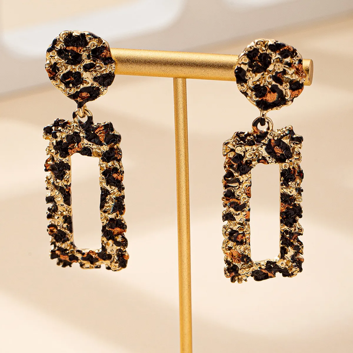 Diva Rectangular Leopard Earrings - Обеци