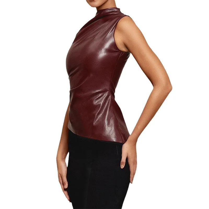 Diva Leather Stacked Sleeveless Top - Топ